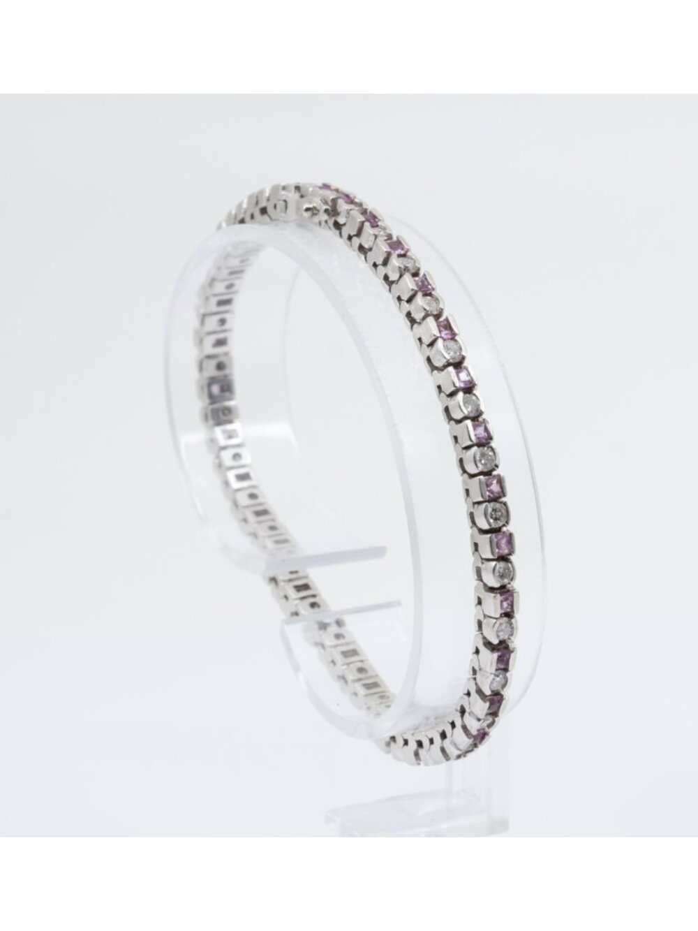 14K Solid White Gold Designer Diamond & Spinel Tennis Link Bracelet - 7.25" L